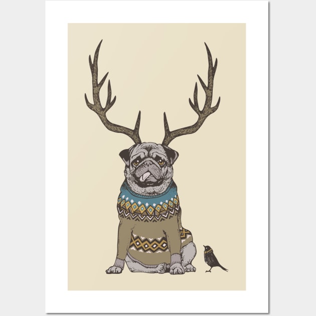 Deer Pug Wall Art by huebucket